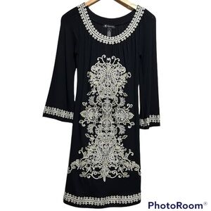 INC International Concepts Embroidered Black Dress Size Small